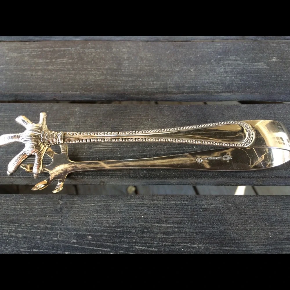 J H PETERS LTD Antique Silver Claw Sugar Tongs 66 grams